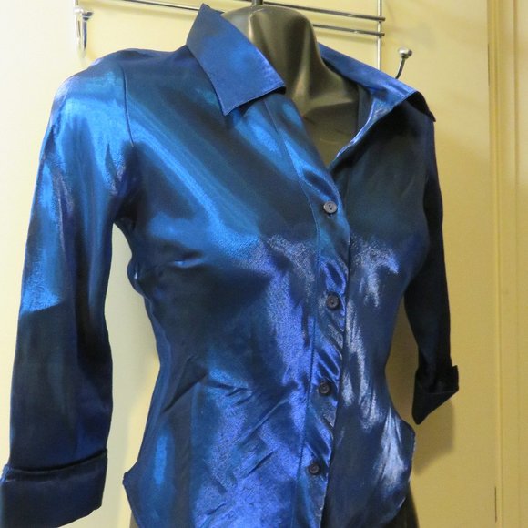 AQUA BLUES Tops - MEDIUM AQUA BLUES BLOUSE / BIAS CUT FIT/ VINTAGE